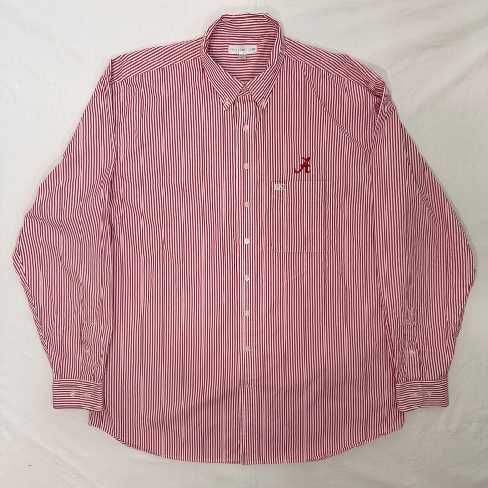 Cutter & Buck Button Down Mens XLT Red White Alabama Crimson Tide Good Striped